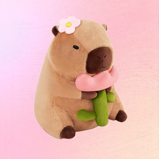 Capybara Plush Toy Holding Flower Cozy Gift Baby Soft Cuddle Buddy