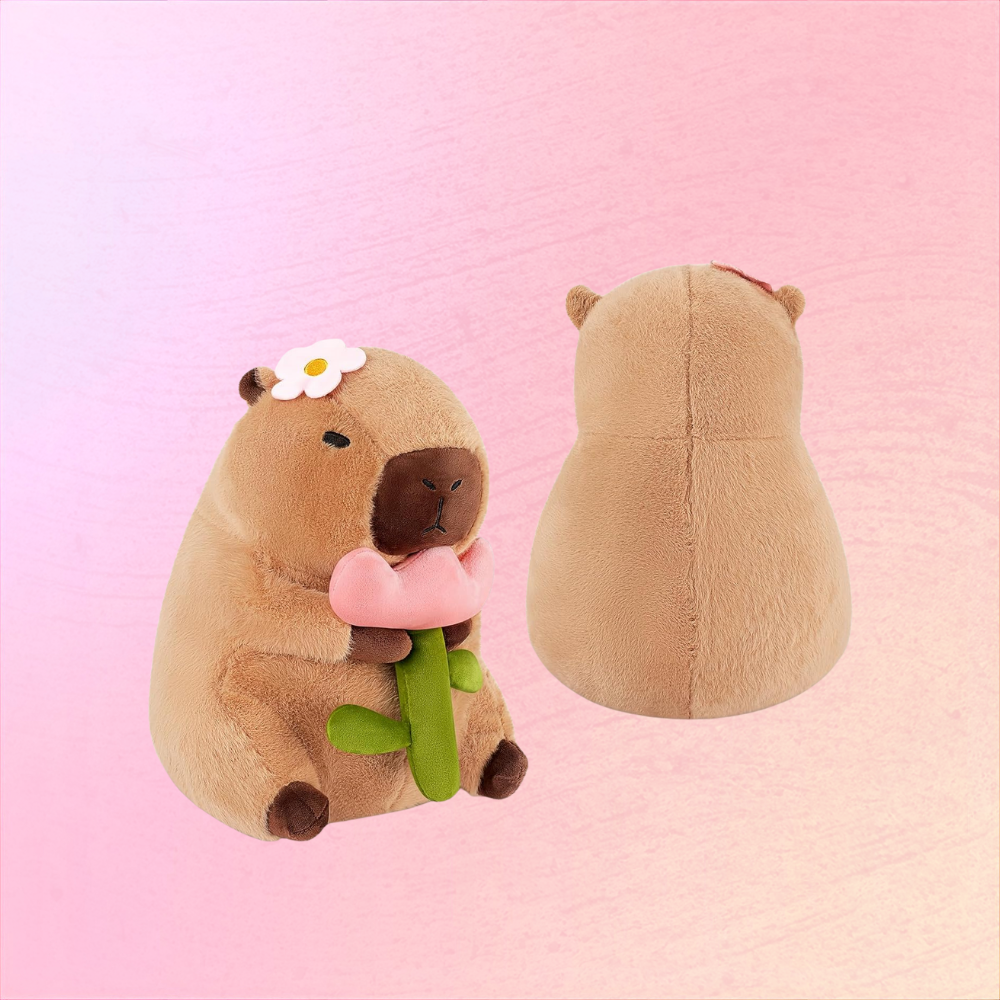 Capybara Plush Toy Holding Flower Cozy Gift Baby Soft Cuddle Buddy