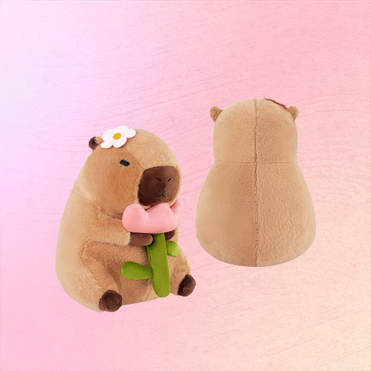 Capybara Plush Toy Holding Flower Cozy Gift Baby Soft Cuddle Buddy