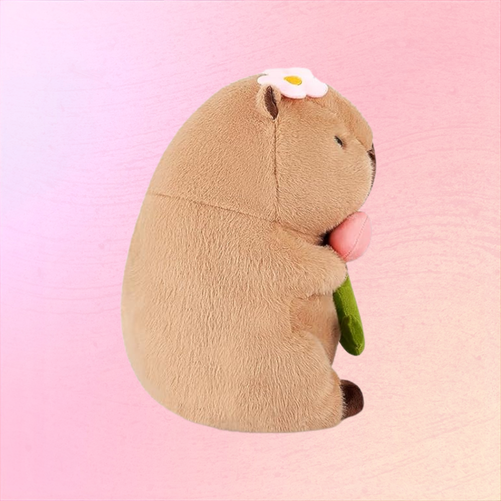 Capybara Plush Toy Holding Flower Cozy Gift Baby Soft Cuddle Buddy