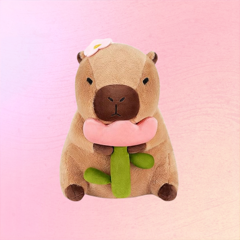 Capybara Plush Toy Holding Flower Cozy Gift Baby Soft Cuddle Buddy