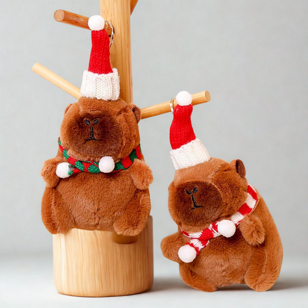 Christmas Capybara Keychain Cute Winter Gift Cozy Plush Charm